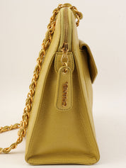 1998 Caviar Skin CC Turn Lock Chain Tote Bag in Lime Green