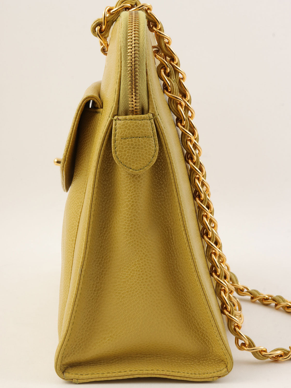 1998 Caviar Skin CC Turn Lock Chain Tote Bag in Lime Green