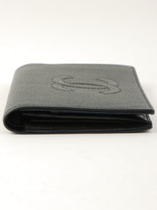 鱼子酱纹理 CC 标志缝线长款钱包（黑色）