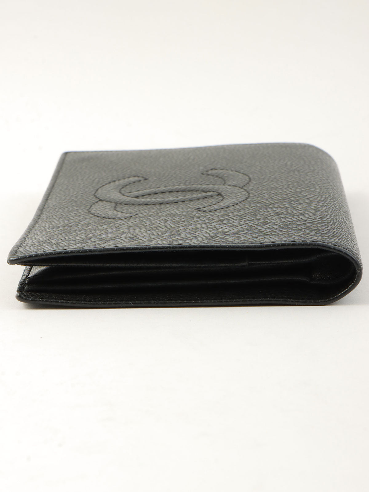 Caviar Skin CC Mark Stitch Long Wallet Black