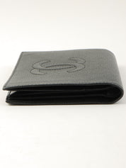 鱼子酱纹理 CC 标志缝线长款钱包（黑色）