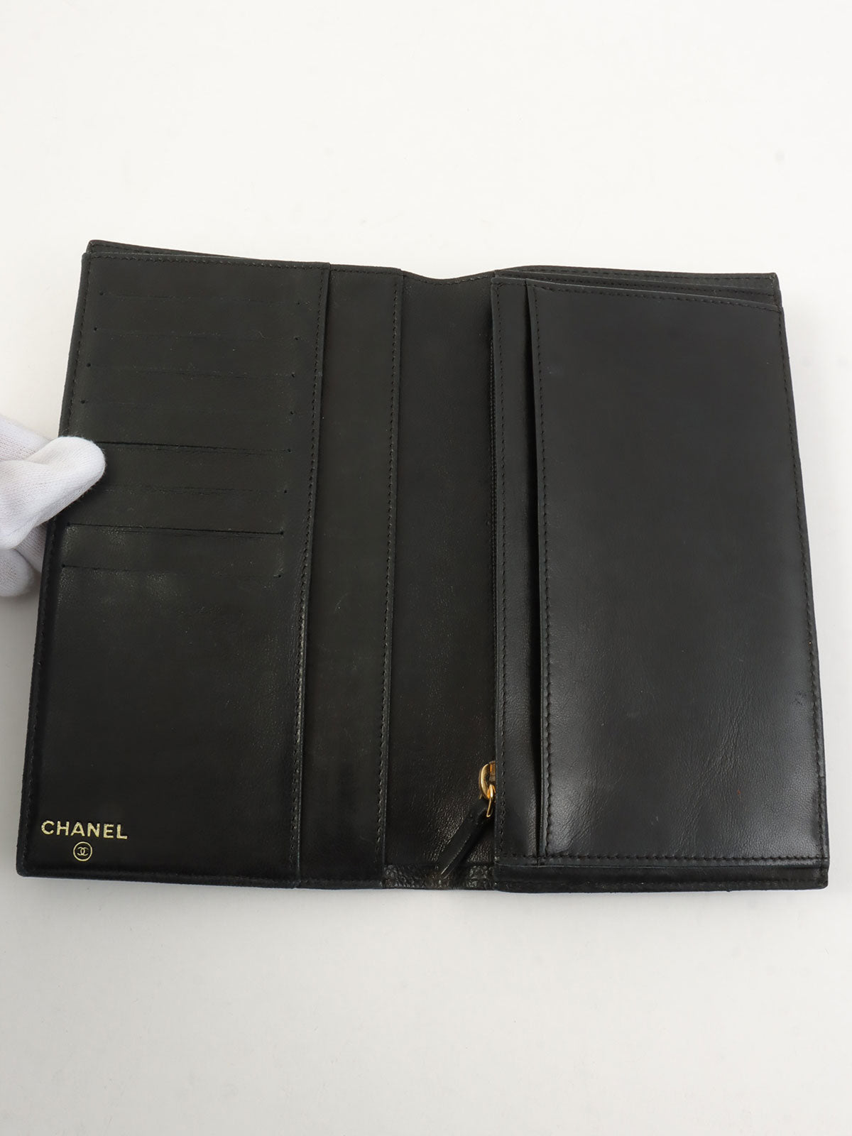 Caviar Skin CC Mark Stitch Long Wallet Black