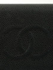 鱼子酱纹理 CC 标志缝线长款钱包（黑色）