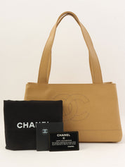 2001年頃製 キャビアスキンCCマークステッチショルダーバッグ ベージュ