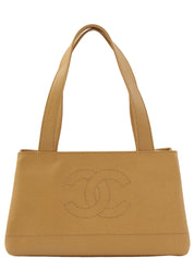 2001年頃製 キャビアスキンCCマークステッチショルダーバッグ ベージュ