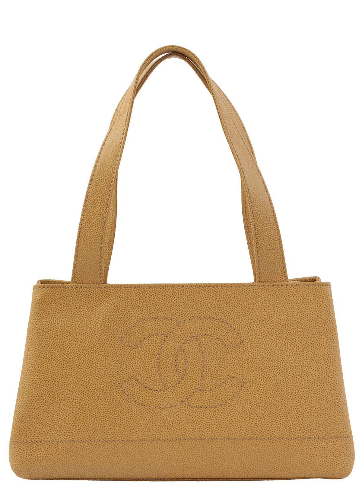 2001年頃製 キャビアスキンCCマークステッチショルダーバッグ ベージュ