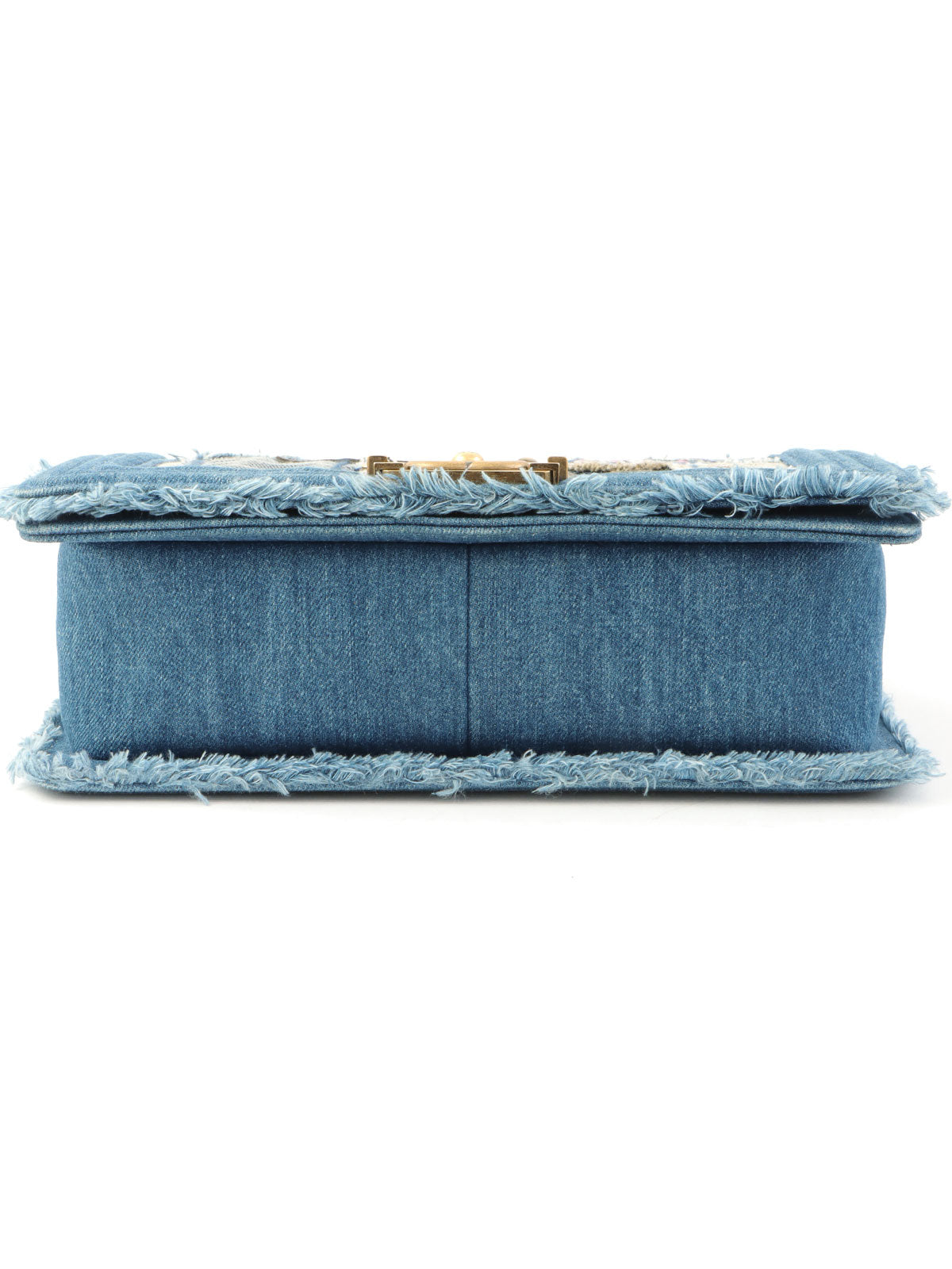 2014年頃製 デニムパッチワークボーイシャネルチェーンショルダーバッグ ブルー／マルチ