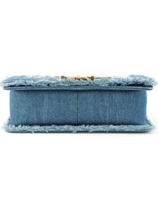 2014年頃製 デニムパッチワークボーイシャネルチェーンショルダーバッグ ブルー／マルチ