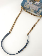 2014年頃製 デニムパッチワークボーイシャネルチェーンショルダーバッグ ブルー／マルチ