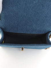 2014年頃製 デニムパッチワークボーイシャネルチェーンショルダーバッグ ブルー／マルチ