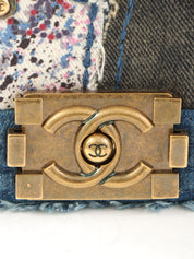 2014年頃製 デニムパッチワークボーイシャネルチェーンショルダーバッグ ブルー／マルチ