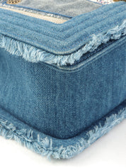 2014年頃製 デニムパッチワークボーイシャネルチェーンショルダーバッグ ブルー／マルチ