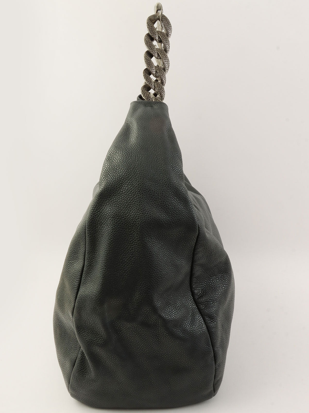 2009年頃製 キャビアスキンCCマークステッチチェーンショルダーバッグ チャコールグレー