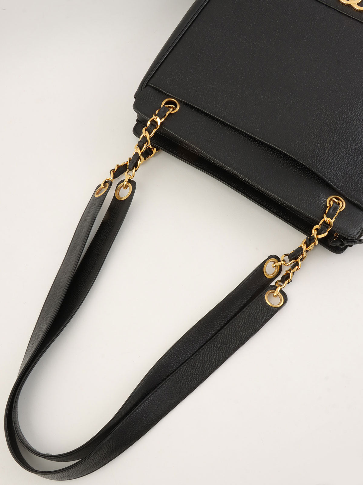 1995 Caviar Skin 6CC Mark Plate Tote Bag Black