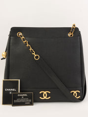 1995 Caviar Skin 6CC Mark Plate Tote Bag Black