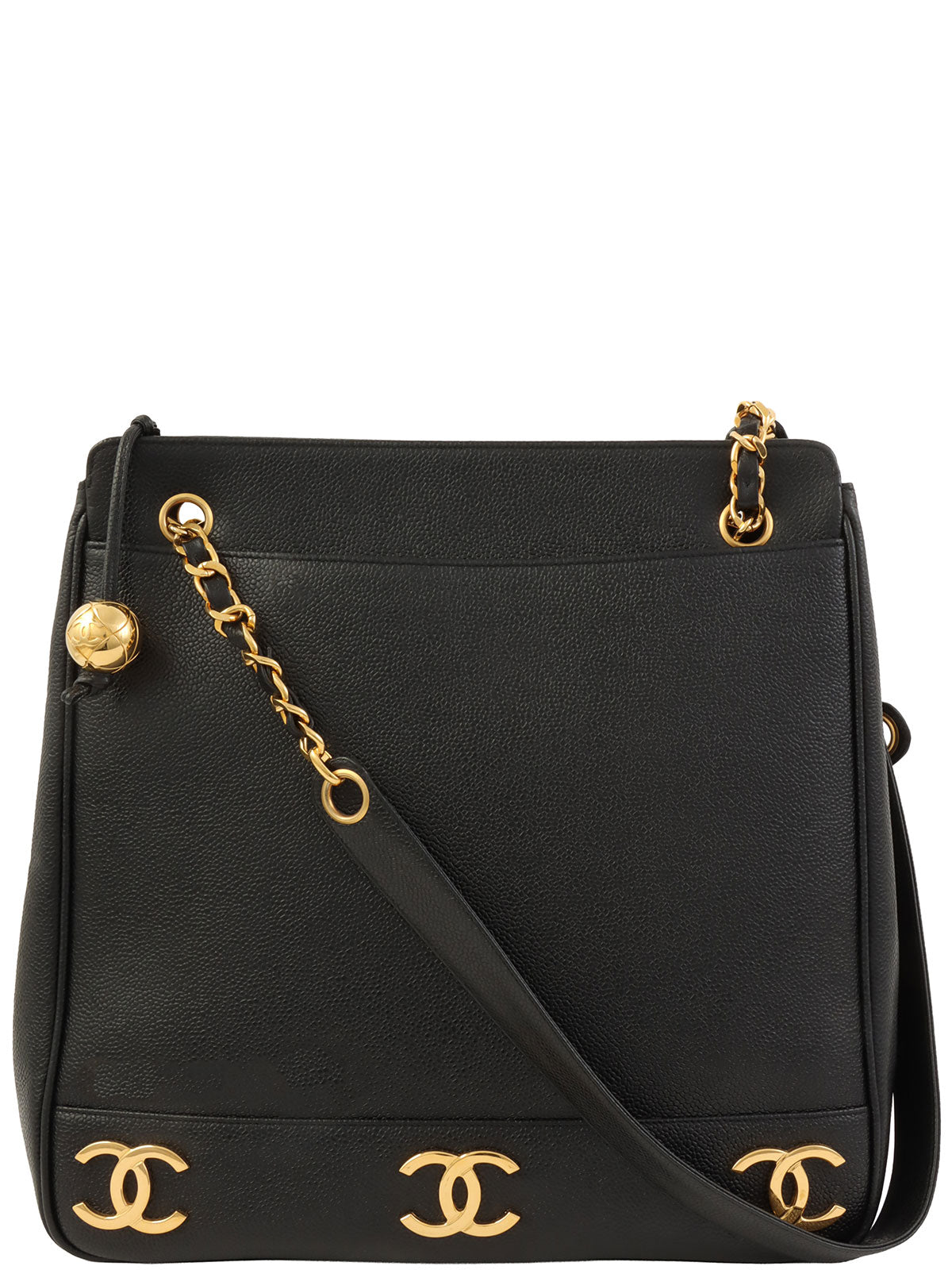 1995 Caviar Skin 6CC Mark Plate Tote Bag Black