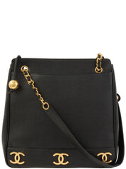1995 Caviar Skin 6CC Mark Plate Tote Bag Black