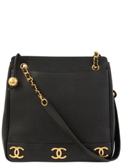 1995 Caviar Skin 6CC Mark Plate Tote Bag Black