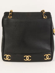 1995 Caviar Skin 6CC Mark Plate Tote Bag Black