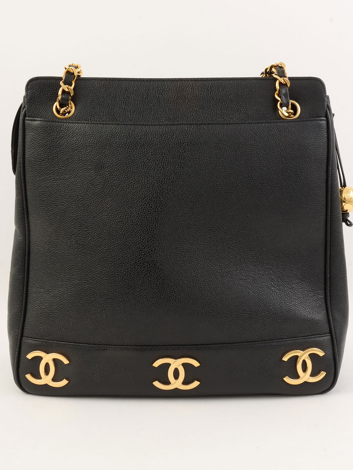 1995 Caviar Skin 6CC Mark Plate Tote Bag Black