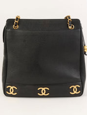 1995 Caviar Skin 6CC Mark Plate Tote Bag Black
