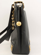 1995 Caviar Skin 6CC Mark Plate Tote Bag Black