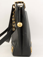 1995 Caviar Skin 6CC Mark Plate Tote Bag Black