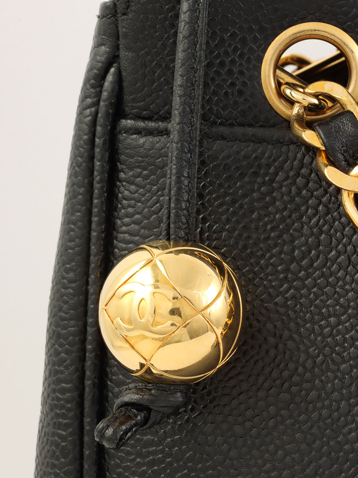 1995 Caviar Skin 6CC Mark Plate Tote Bag Black