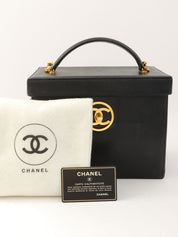 1995年頃製 キャビアスキンCCターンロック2wayバニティバッグ ブラック