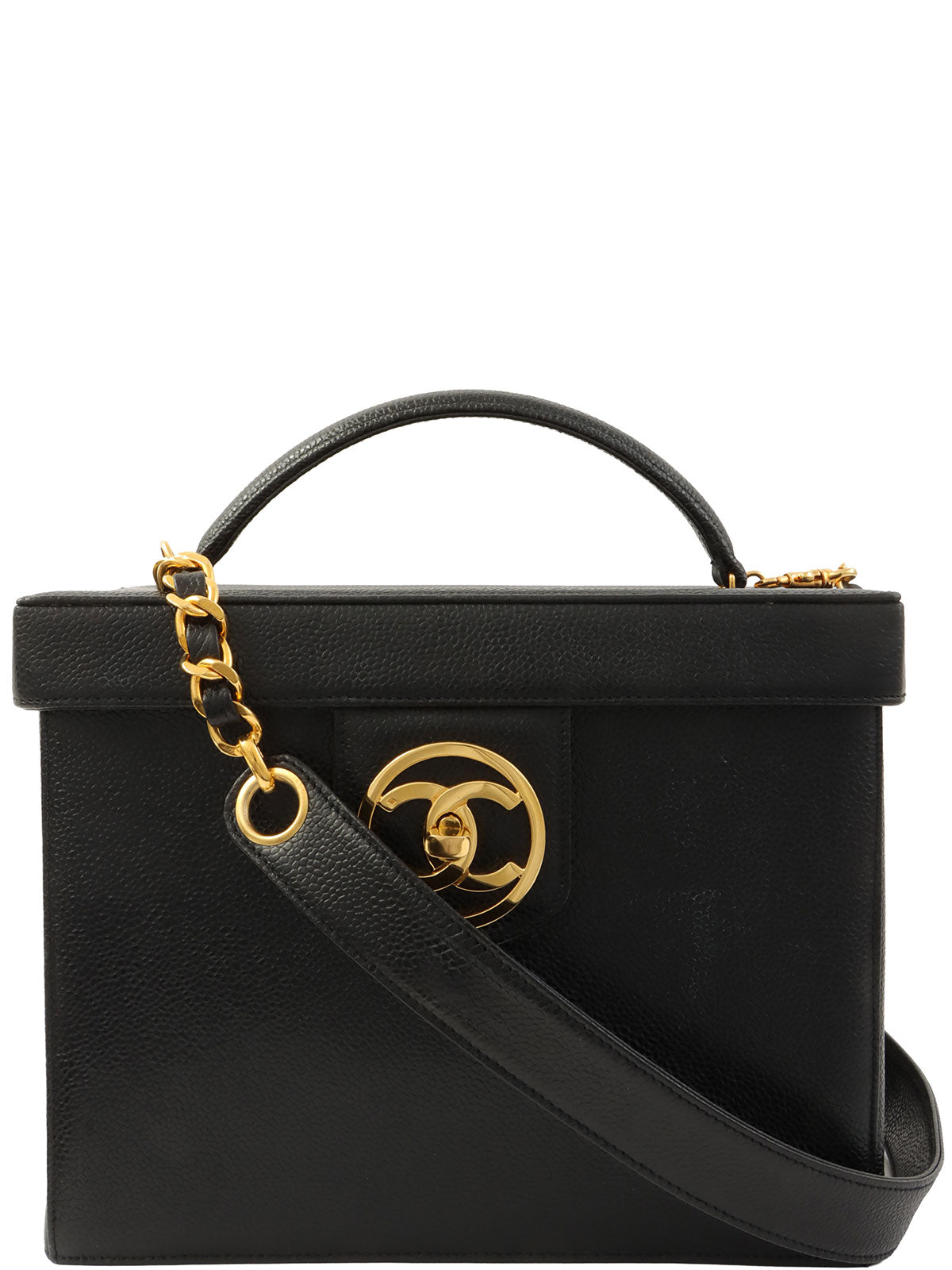 1995年頃製 キャビアスキンCCターンロック2wayバニティバッグ ブラック