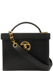 1995年頃製 キャビアスキンCCターンロック2wayバニティバッグ ブラック