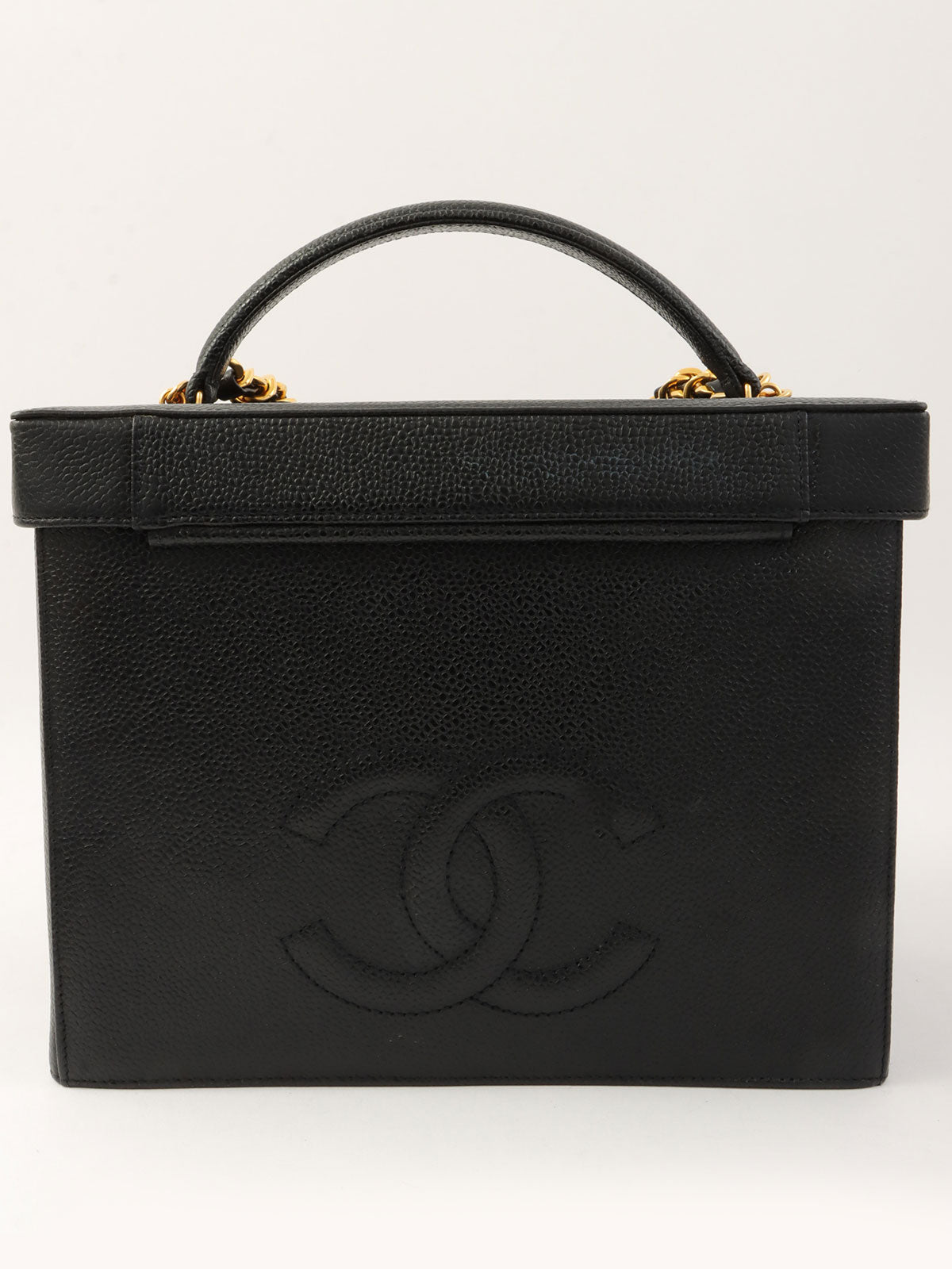 1995年頃製 キャビアスキンCCターンロック2wayバニティバッグ ブラック