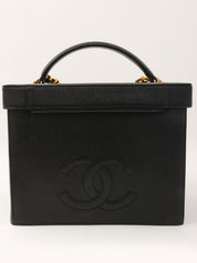 1995年頃製 キャビアスキンCCターンロック2wayバニティバッグ ブラック