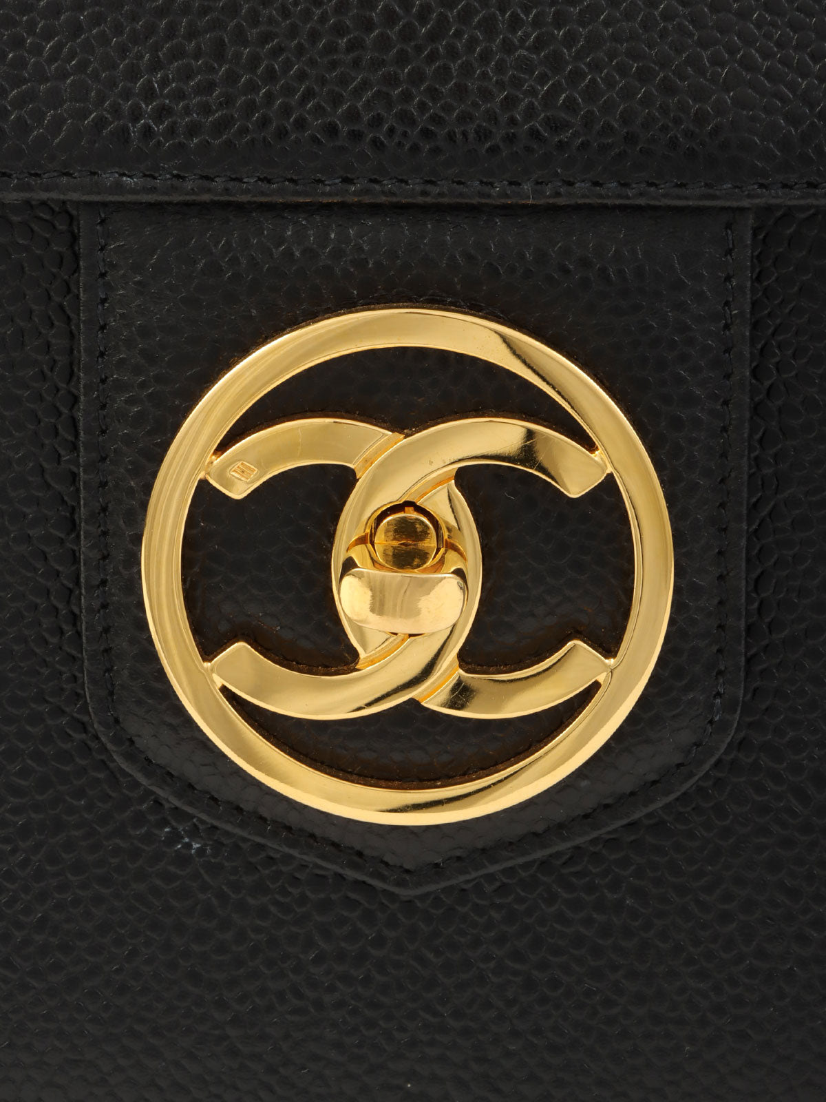 1995年頃製 キャビアスキンCCターンロック2wayバニティバッグ ブラック