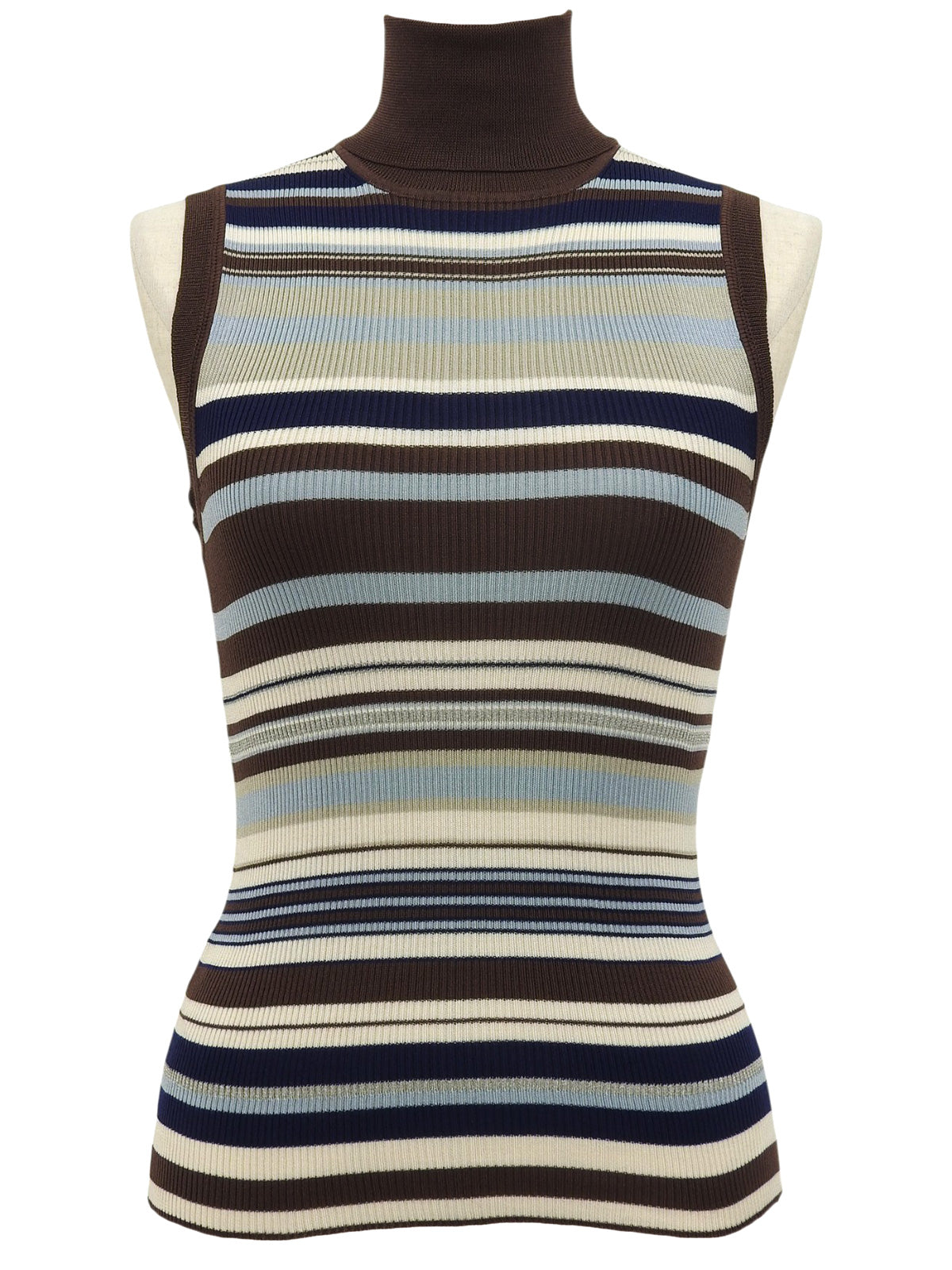 Silk Border Pattern Sleeveless Knitwear in Brown/Multi