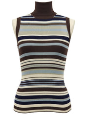 Silk Border Pattern Sleeveless Knitwear in Brown/Multi