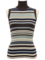 シルクボーダーパターンノースリーブニット ブラウン/マルチ