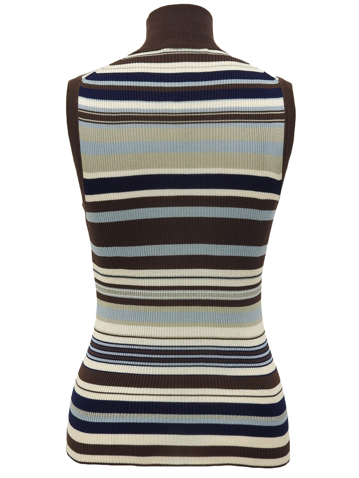 Silk Border Pattern Sleeveless Knitwear in Brown/Multi