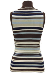 Silk Border Pattern Sleeveless Knitwear in Brown/Multi