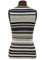 シルクボーダーパターンノースリーブニット ブラウン/マルチ