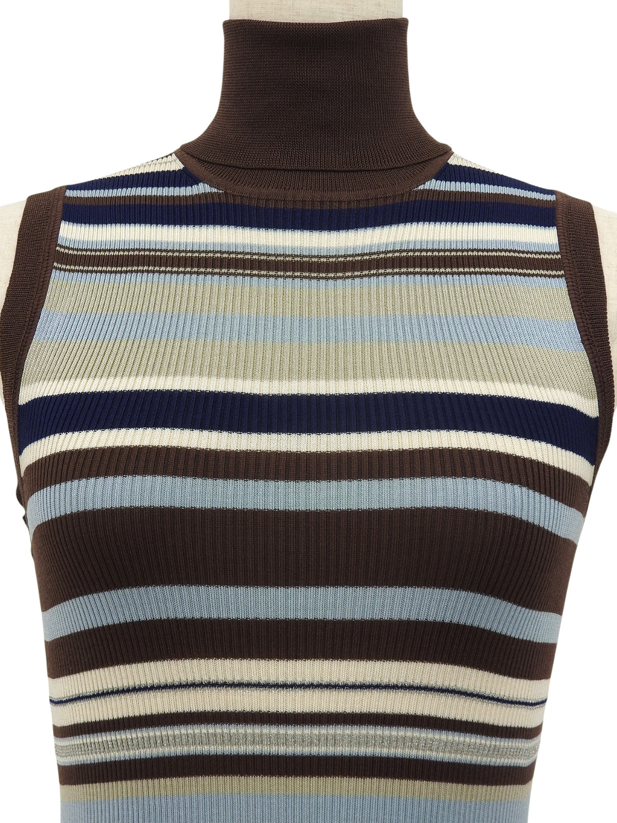 Silk Border Pattern Sleeveless Knitwear in Brown/Multi