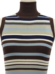 シルクボーダーパターンノースリーブニット ブラウン/マルチ