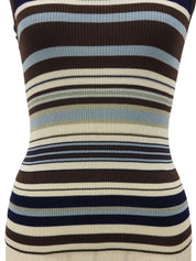 Silk Border Pattern Sleeveless Knitwear in Brown/Multi