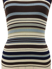 シルクボーダーパターンノースリーブニット ブラウン/マルチ