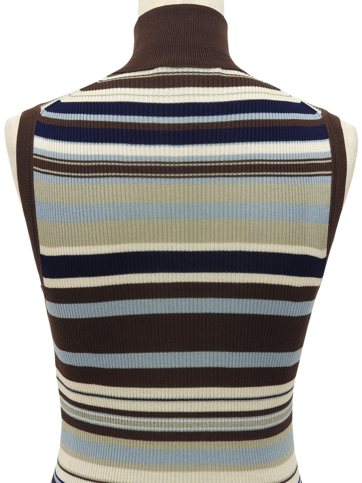 Silk Border Pattern Sleeveless Knitwear in Brown/Multi