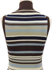 シルクボーダーパターンノースリーブニット ブラウン/マルチ