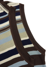 Silk Border Pattern Sleeveless Knitwear in Brown/Multi