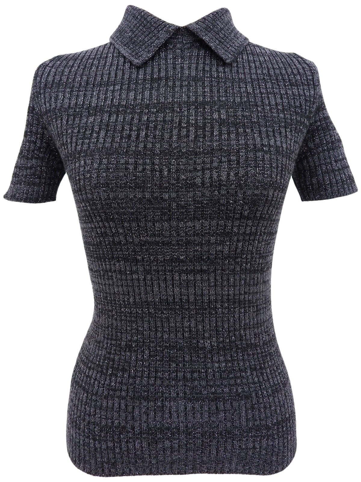 ウールラメハーフスリーブニットトップス グレー