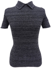 ウールラメ半袖ニットトップス グレー