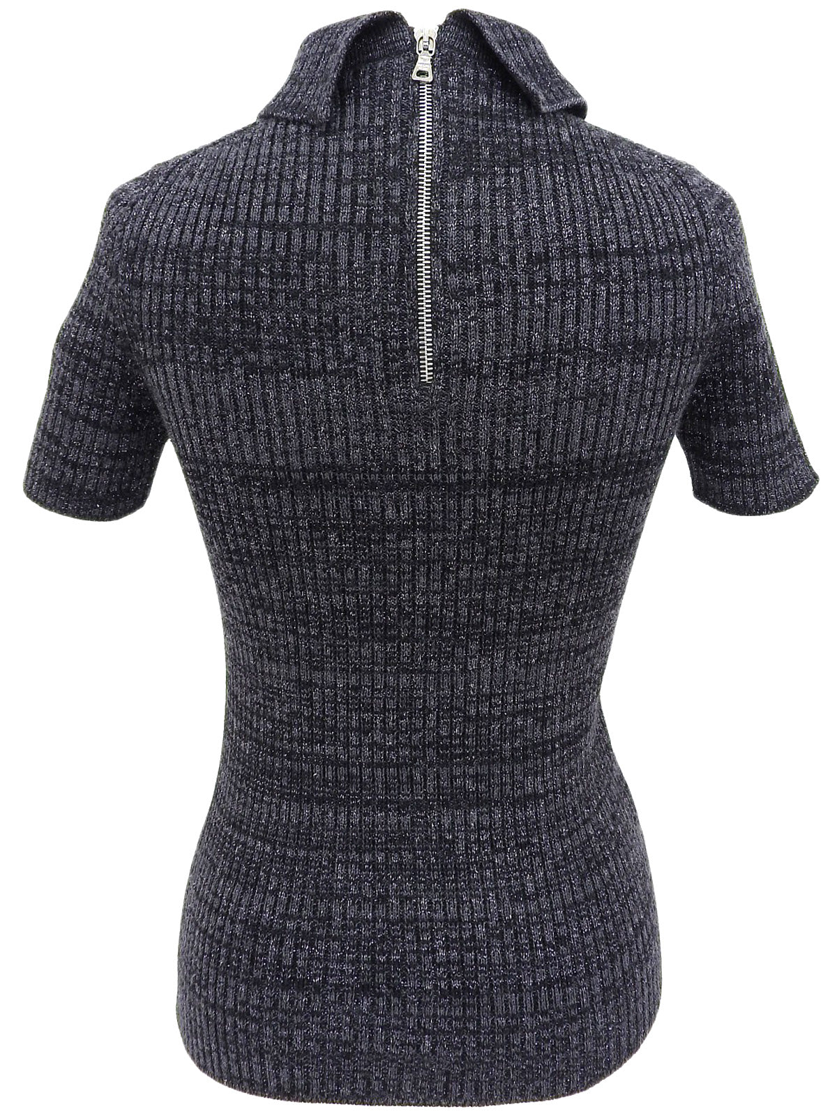 ウールラメハーフスリーブニットトップス グレー